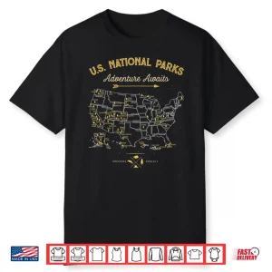 63 National Parks Map Us Park Retro Vintage Camping Hiking Shirt