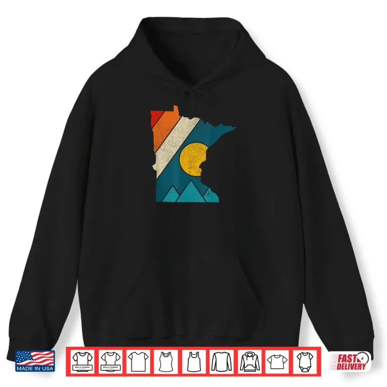Hoodie Minnesota Vintage State Map Mountains Hiking Pride Gift Shirt