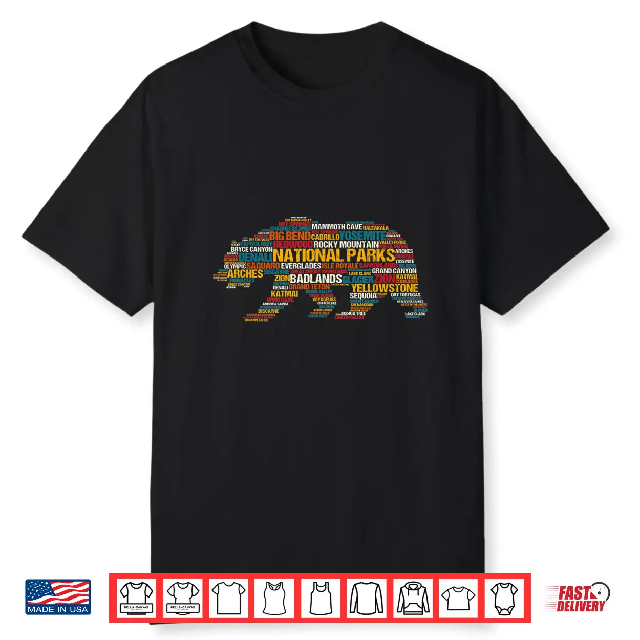 National Parks Usa List Word Cloud Bear Camping & Hiking Shirt National Parks Usa List Word Cloud Bear Camping & Hiking Shirt