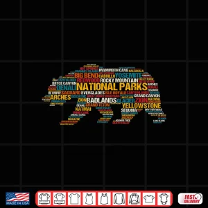 Design National Parks Usa List Word Cloud Bear Camping Hiking Shirt