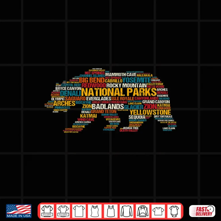 Design National Parks Usa List Word Cloud Bear Camping Hiking Shirt