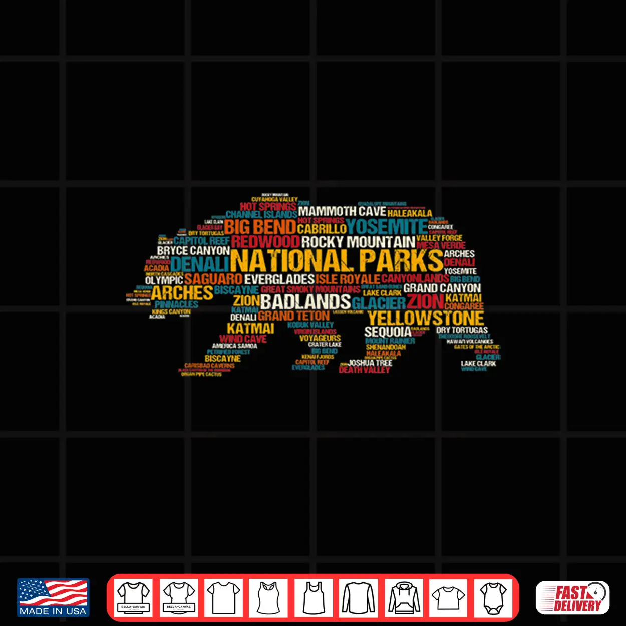 National Parks Usa List Word Cloud Bear Camping & Hiking Shirt National Parks Usa List Word Cloud Bear Camping & Hiking Shirt