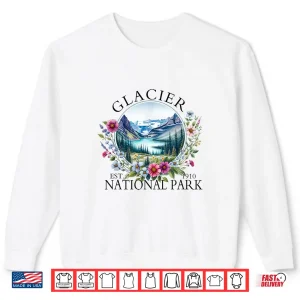 Sweatshirt Retro Floral Glacier National Park Hiking Camping Outdoor Shirt