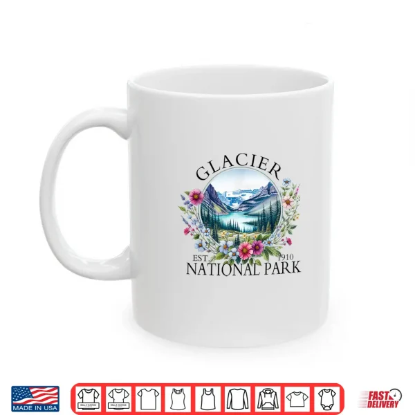 Mug Retro Floral Glacier National Park Hiking Camping Outdoor Shirt