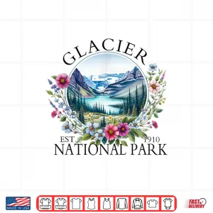 Design Retro Floral Glacier National Park Hiking Camping Outdoor Shirt