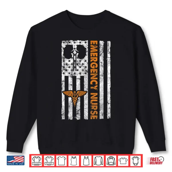 Sweatshirt Classic Distressed Flag Shirt For Emergency Room Er Nurses Shirt