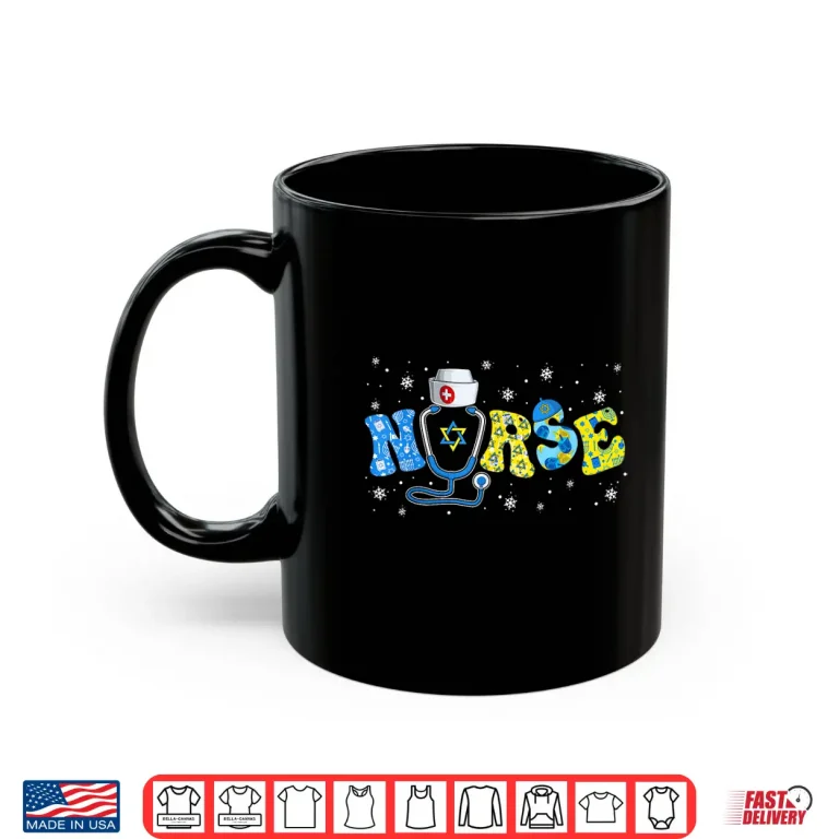 Mug Jewish Nurse Stethoscope Happy Hanukkah Chanukah Pajamas Shirt