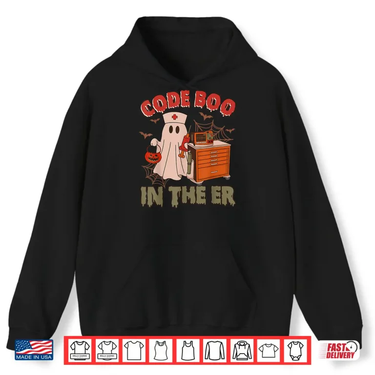 Hoodie Retro Code Boo In The Er Icu Nurses Boo Jee Ghost Halloween Shirt