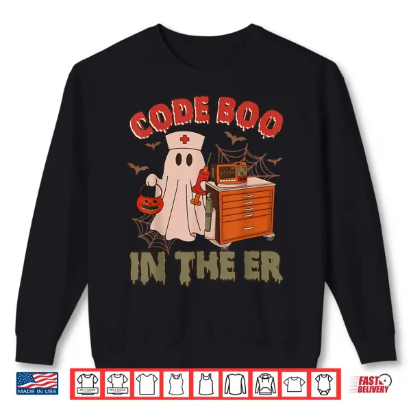 Sweatshirt Retro Code Boo In The Er Icu Nurses Boo Jee Ghost Halloween Shirt