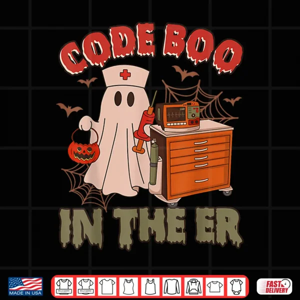 Design Retro Code Boo In The Er Icu Nurses Boo Jee Ghost Halloween Shirt
