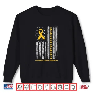 Sweatshirt American Flag Childhood Cancer Awareness Warrior Fighter Shirt