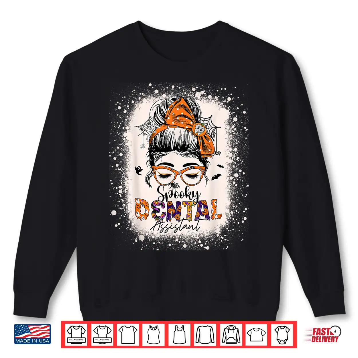 Messy Bun Spooky Dental Assistant Womens Halloween Dentist Shirt Messy Bun Spooky Dental Assistant Womens Halloween Dentist Shirt