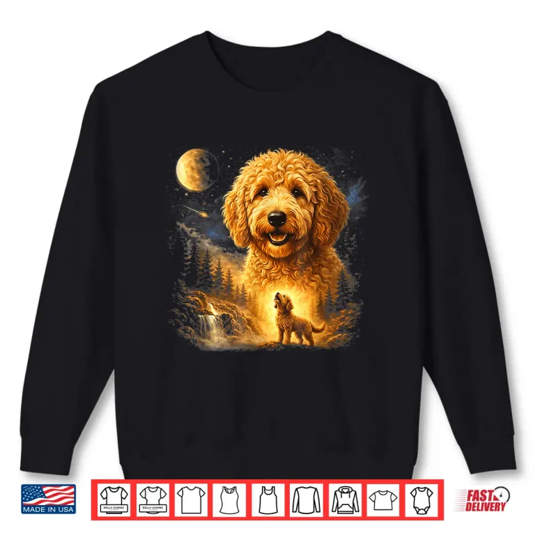Sweatshirt Goldendoodle Howling To The Moon Vintage Dog Art Shirt