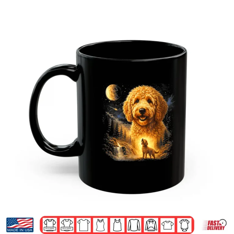 Mug Goldendoodle Howling To The Moon Vintage Dog Art Shirt