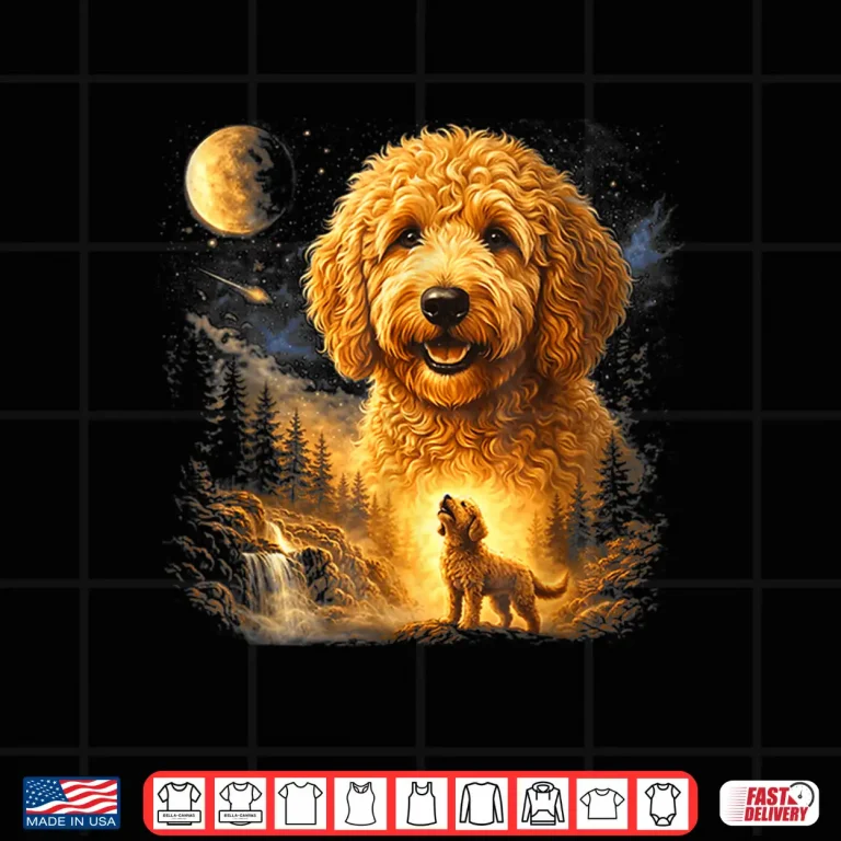 Design Goldendoodle Howling To The Moon Vintage Dog Art Shirt