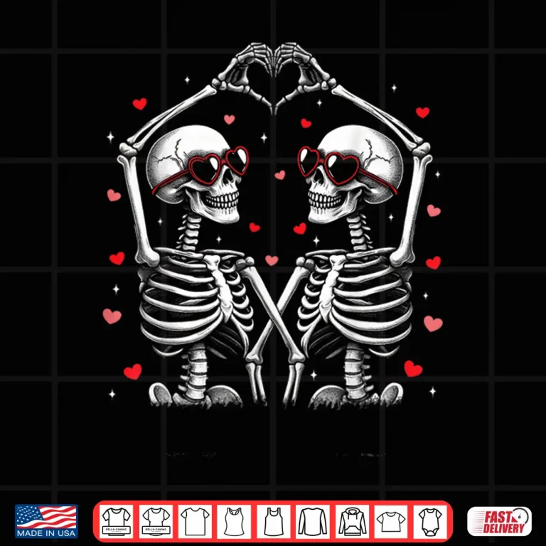 Design Valentines Day Skeleton Hand Heart Funny Matching Couples Shirt