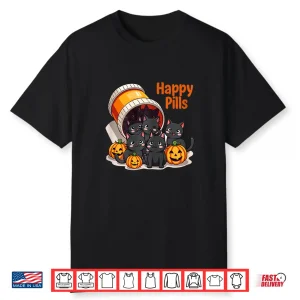 Happy Pills Black Cats And Pumpkins Halloween Spooky Shirt