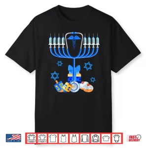 Stethoscope Menorah Jewish Nurse Hanukkah Chanukah Pajamas Shirt