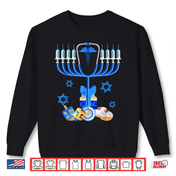 Sweatshirt Stethoscope Menorah Jewish Nurse Hanukkah Chanukah Pajamas Shirt