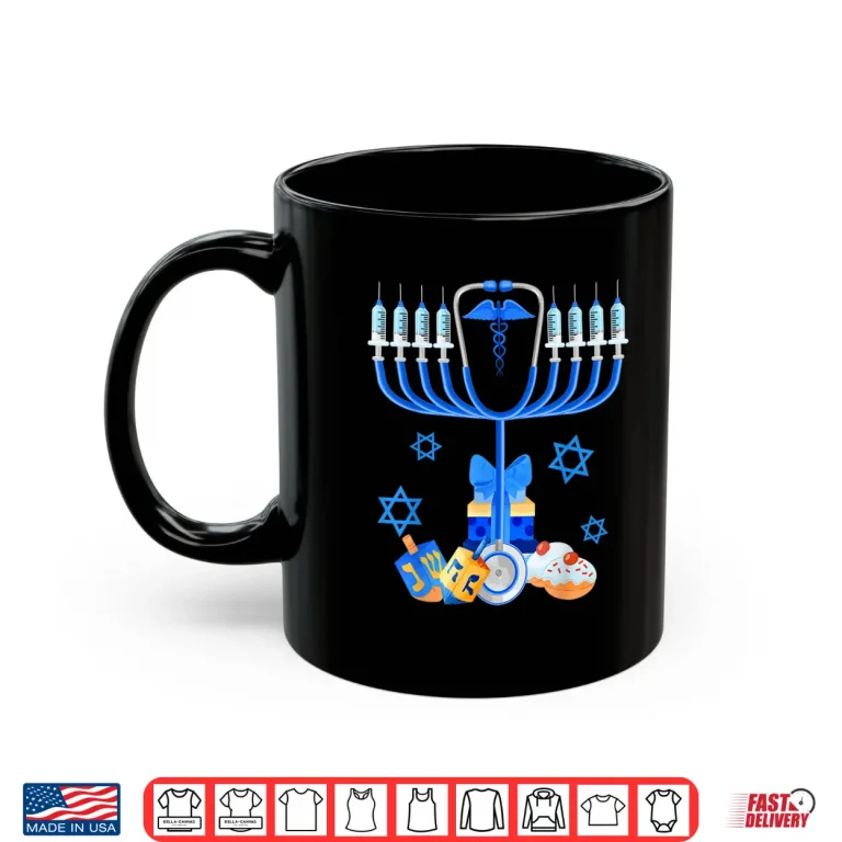 Mug Stethoscope Menorah Jewish Nurse Hanukkah Chanukah Pajamas Shirt