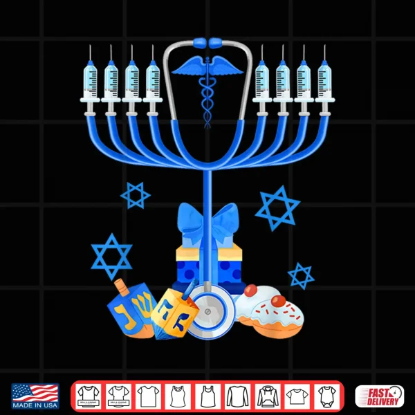 Design Stethoscope Menorah Jewish Nurse Hanukkah Chanukah Pajamas Shirt