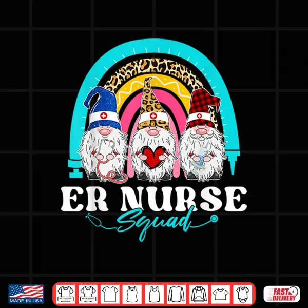 Design Funny Er Nurse Squad Leopard Rainbow Gnomies Nurses Day Shirt