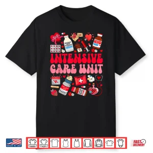 Retro Groovy Intensive Care Unit Icu Nurse Valentine’S Day Shirt