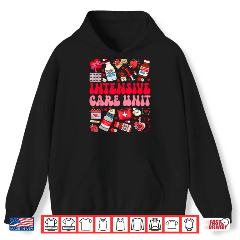 Hoodie Retro Groovy Intensive Care Unit Icu Nurse ValentineS Day Shirt