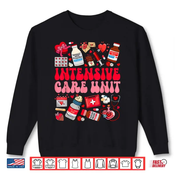 Sweatshirt Retro Groovy Intensive Care Unit Icu Nurse ValentineS Day Shirt