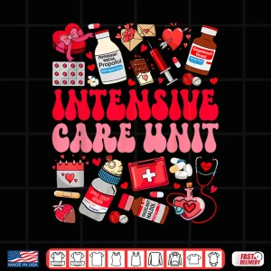 Design Retro Groovy Intensive Care Unit Icu Nurse ValentineS Day Shirt