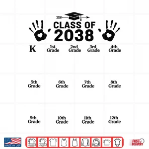 Design Class of 2038 Grow With Me Handprint Kindergarten to 12th Shirt
