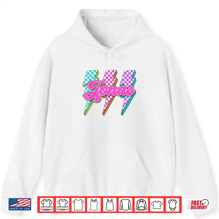 Hoodie Jonas Lightning Bolt Checkered I Love Jonas 80s Vintage Shirt