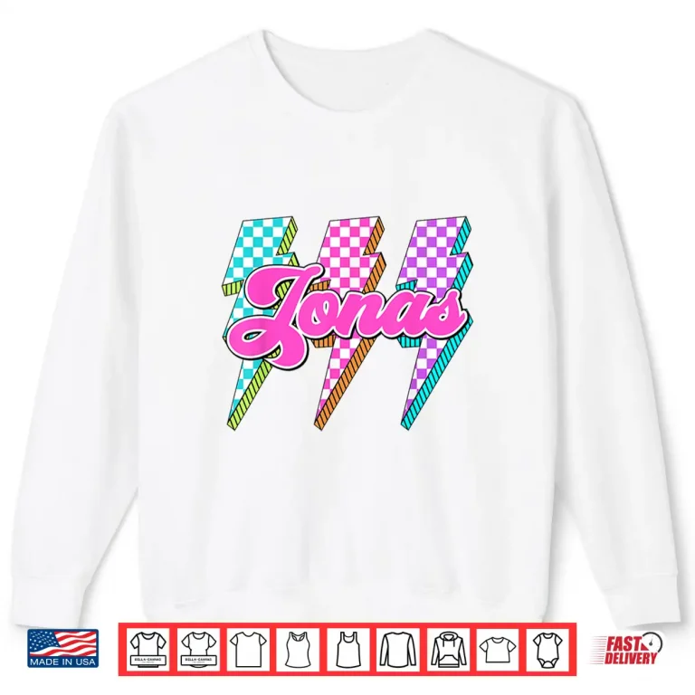 Sweatshirt Jonas Lightning Bolt Checkered I Love Jonas 80s Vintage Shirt
