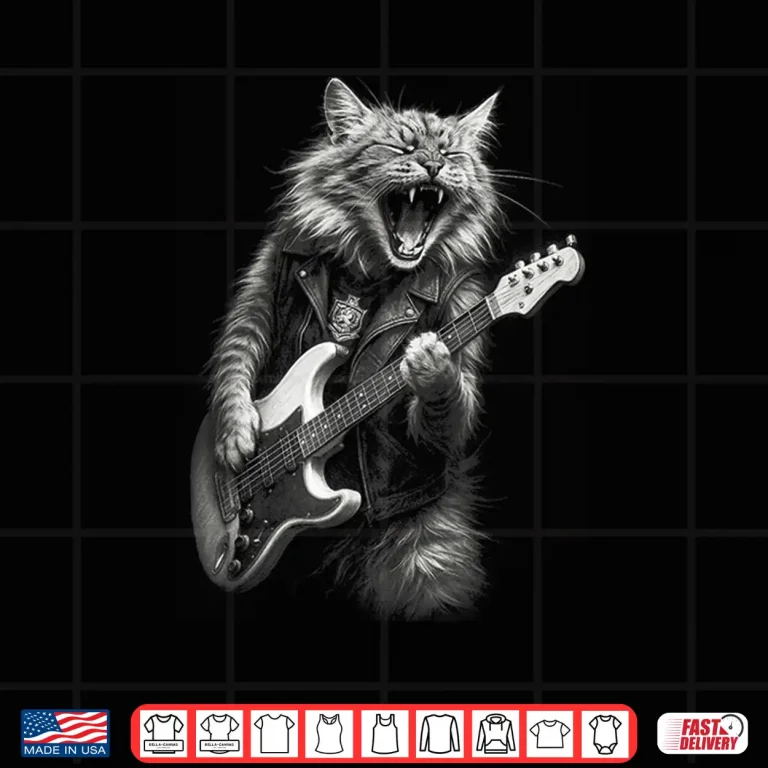 Design Vintage Rock Cat Playing Guitar Shirt