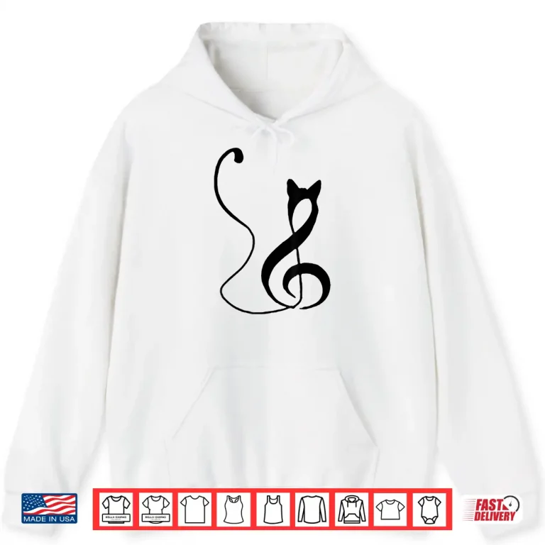 Hoodie Music Note Inspired Cat Minimalist Music Lover Design Shirt