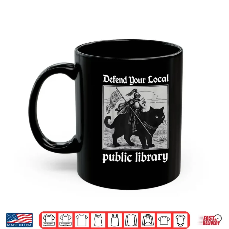 Mug Defend Your Local Public Library Funny Knight Cat Shirt 1