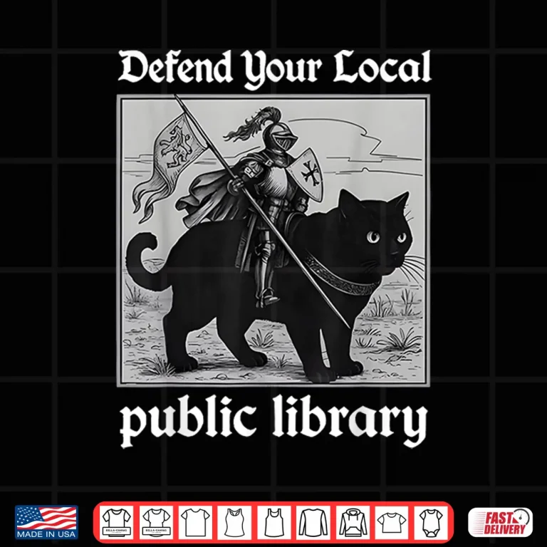 Design Defend Your Local Public Library Funny Knight Cat Shirt 1