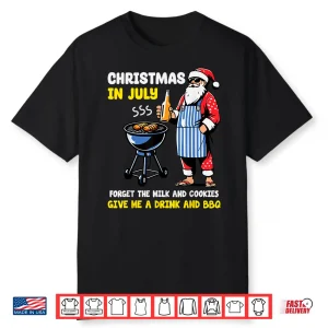 Santa Bbq Christmas In July Funny Cookout Summer Humor Shirt