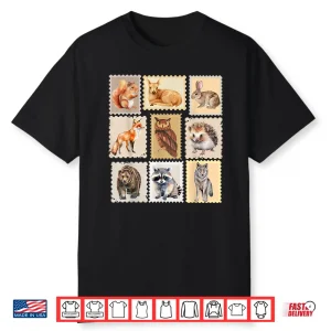 Wildlife Postage Stamp Design Of Woodland Creatures Animals Shirt