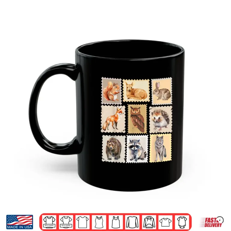Mug Wildlife Postage Stamp Design of Woodland Creatures Animals Shirt