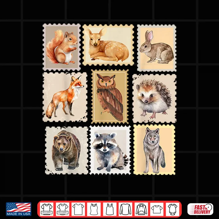 Design Wildlife Postage Stamp Design of Woodland Creatures Animals Shirt