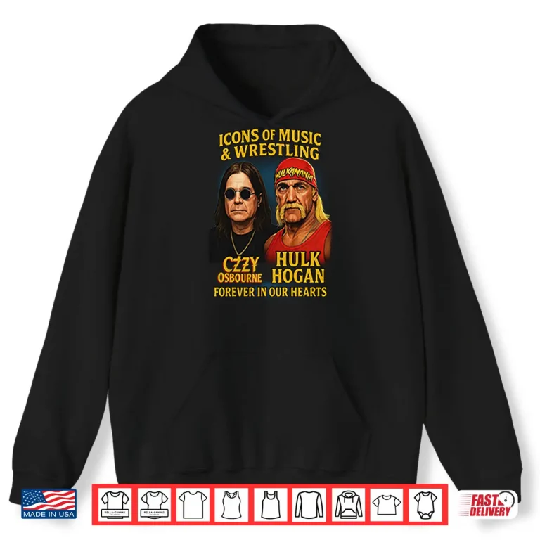 Hoodie Icons Of Music And Wrestling Ozzy Osbourne And Hulk Hogan Shirt
