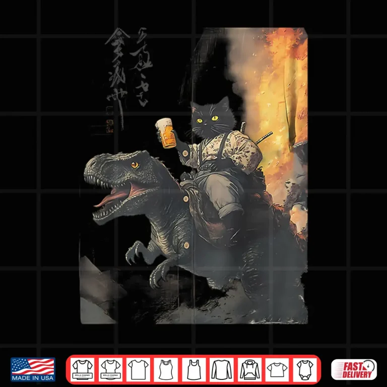 Design Black Cat Samurai Dinosaur Sea Wave Shirt