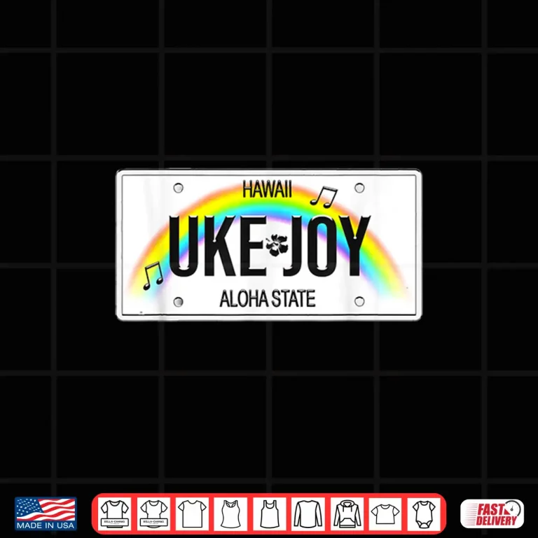 Design Hawaii Rainbow License Plate UKE JOY Notes Hibiscus Shirt