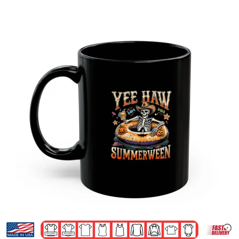 Mug Yee Haw Summerween Cowboy Skeleton Western Halloween Shirt