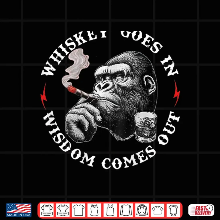 Design Whiskey Goes In Wisdom Comes Out Funny Monkey Shirt 1