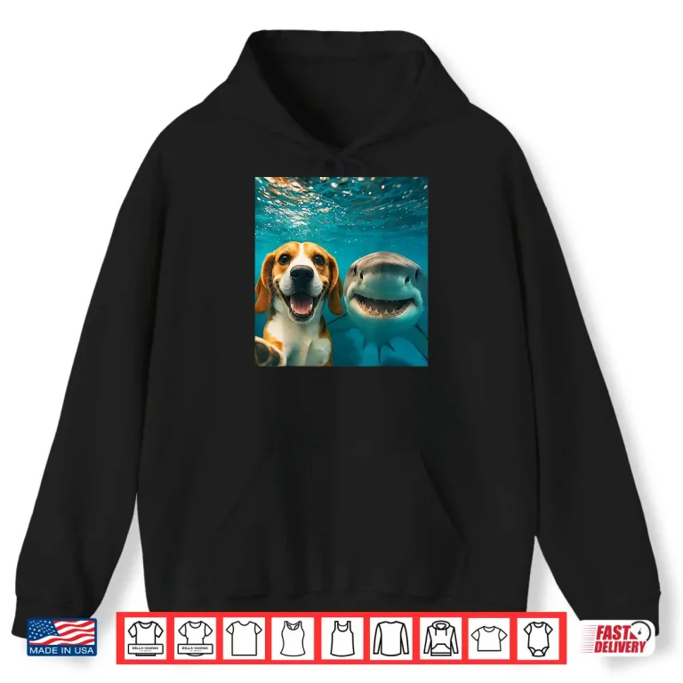 Hoodie Beagle Dog Selfie with Shark Ocean Lovers Shirt