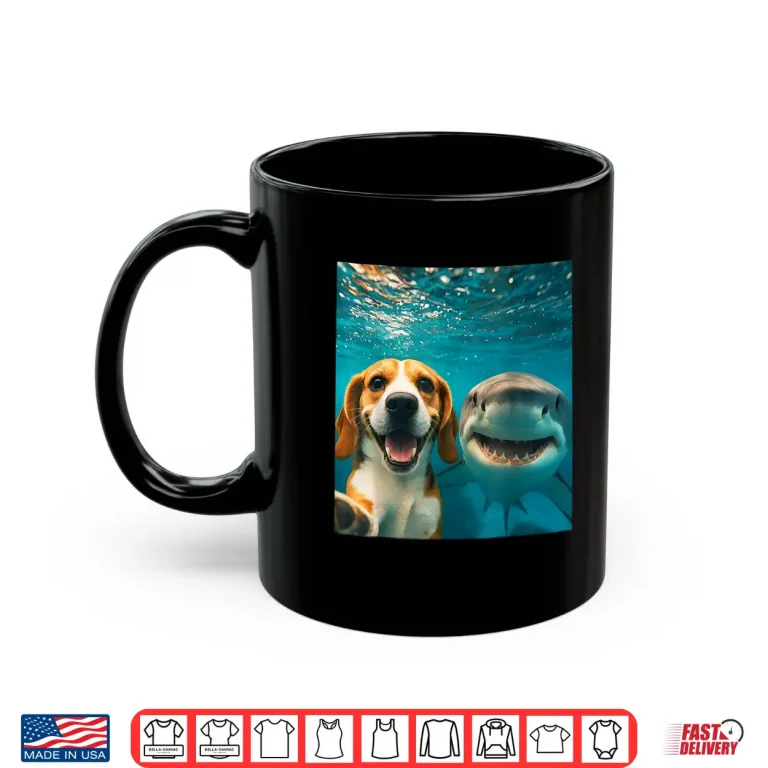 Mug Beagle Dog Selfie with Shark Ocean Lovers Shirt