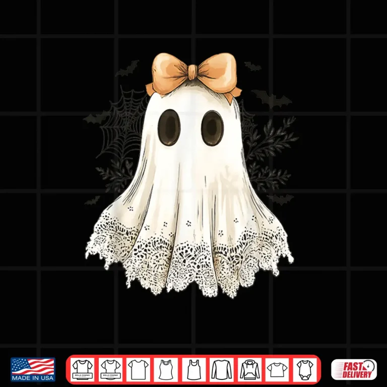 Design Cute Halloween Ghost With Bow Lace Spooky Style Shirt