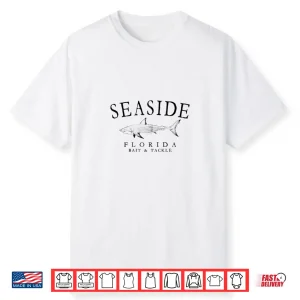 Seaside Florida Shark Fishing Arched Black Letters Shirt